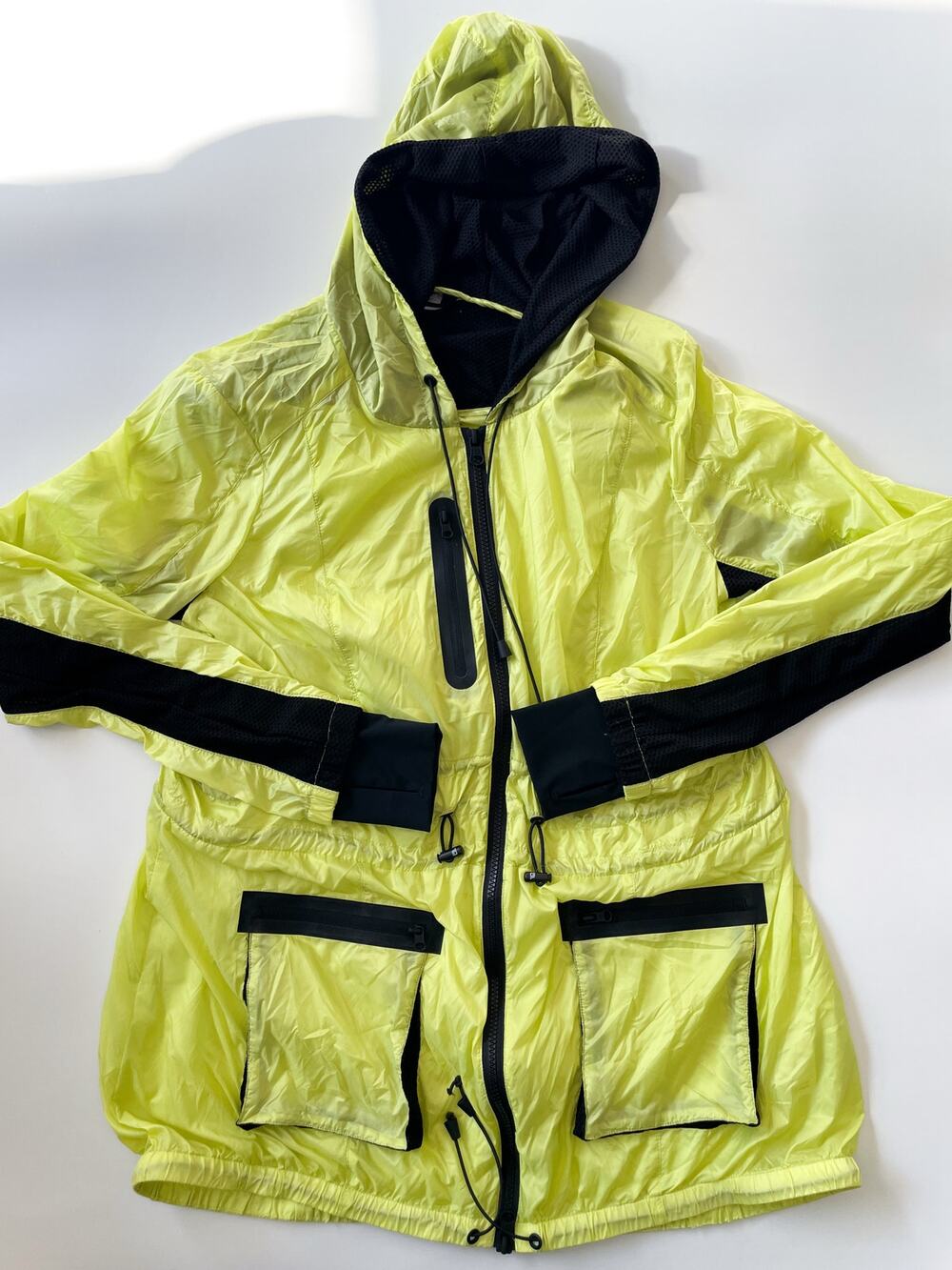 Women's Blanc Noir Neon Yellow Green Mesh Nylon Windbreaker Jacket Size Medium